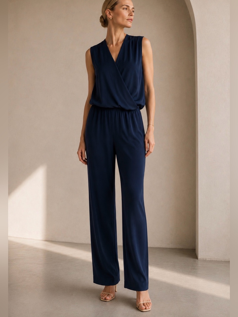Peter cohen silk sleeveless wrap top and pant in deep matte navy blue S luxury